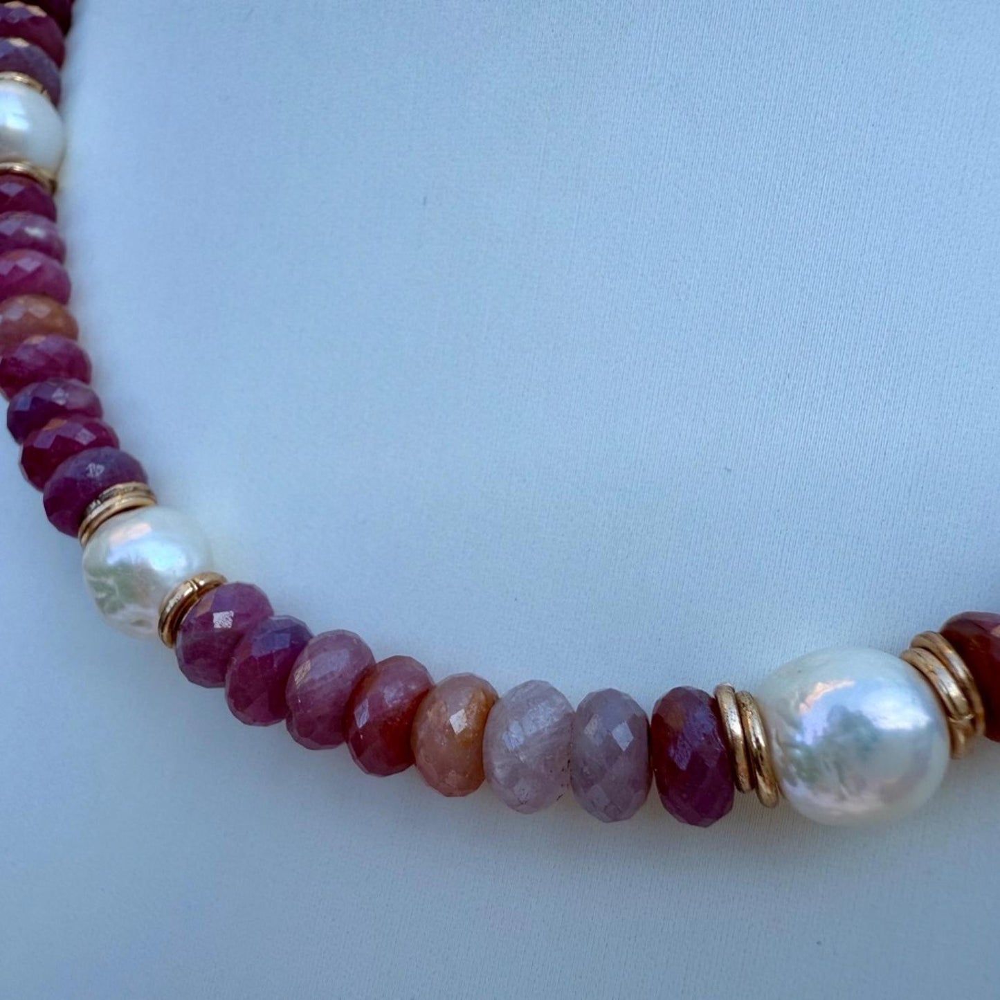 Ruby Necklace. Fresh Water Pearl Necklace. Gold Fill Lobster Clasp.