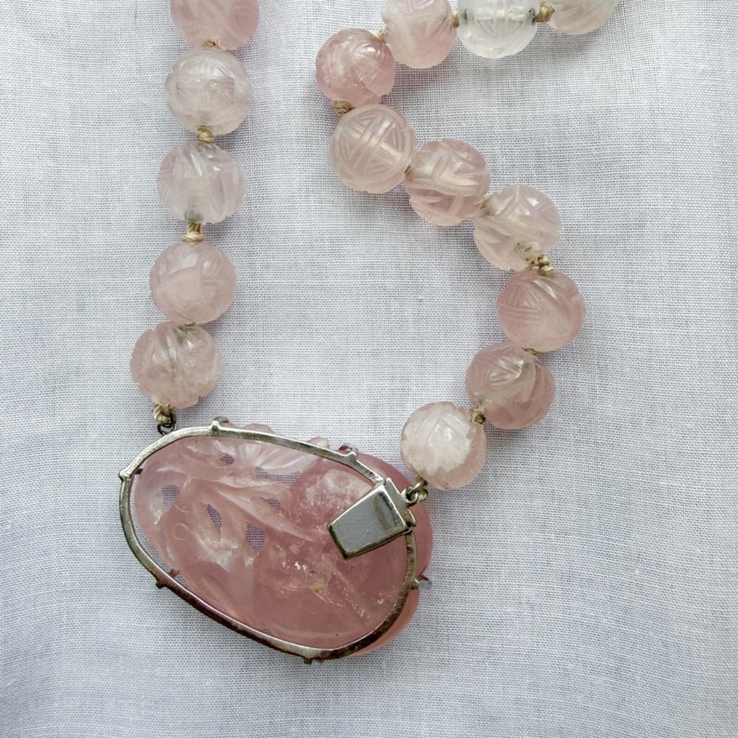 Vintage Rose Quartz Necklace. Vintage Hand Carved Beads.