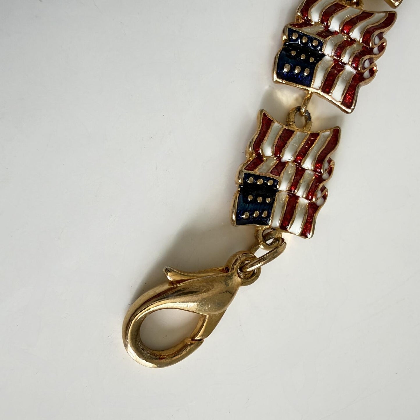 Vintage Patriotic American Flag Bracelet | Red White Blue Enamel Link Bracelet.