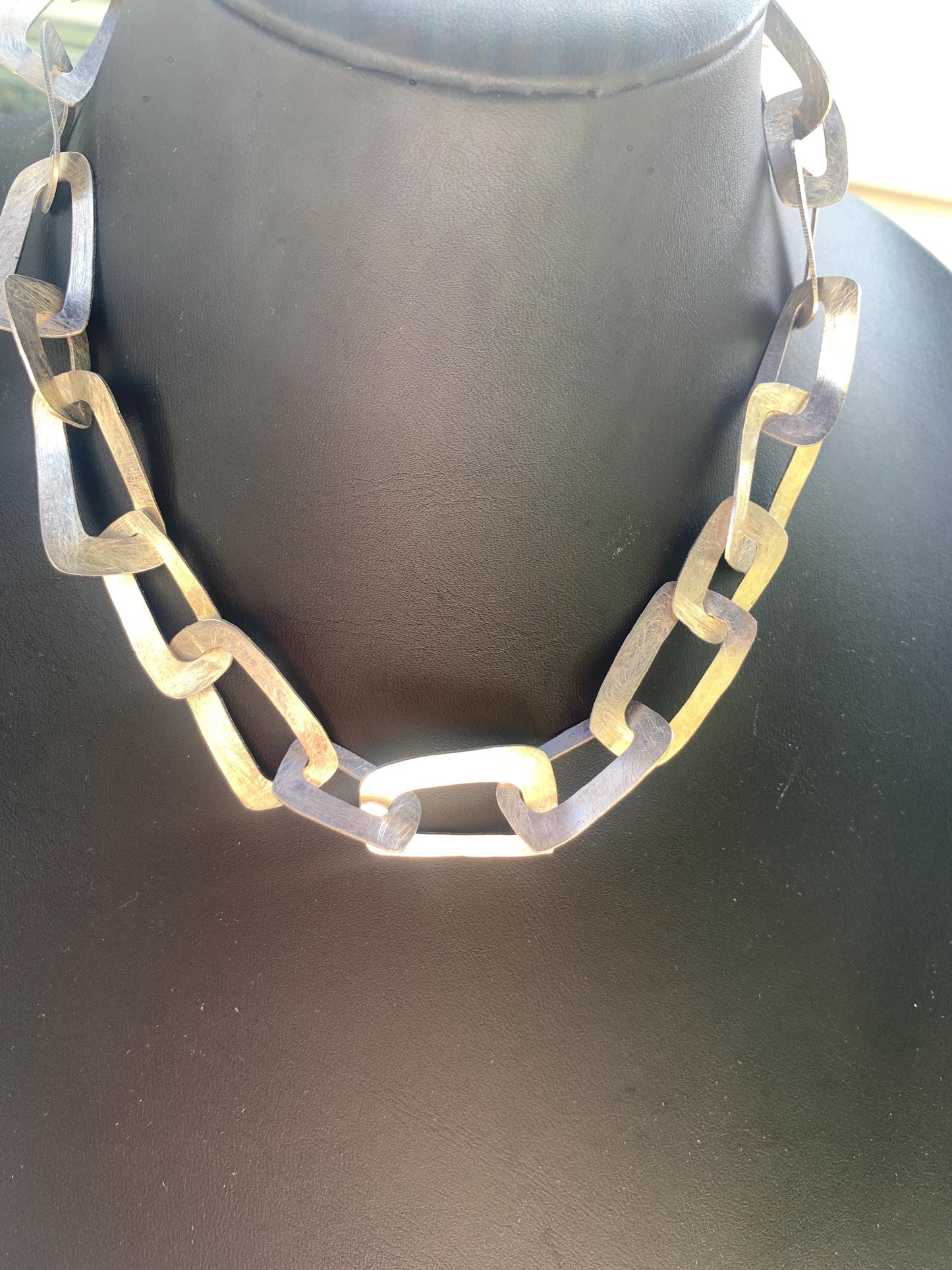 Contemporary. Sterling Silver. Irregular Large Oblong Link. Necklace. Hand Made.
