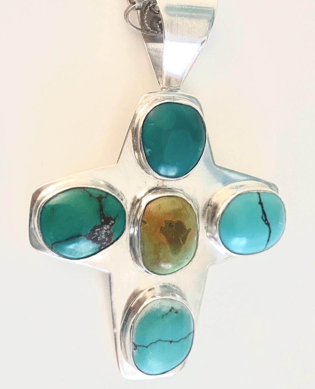 Vintage Sterling Silver. Chunky Turquoise Cross By DRT. Designer Milor Sterling Chain.Vintage. OOAK.