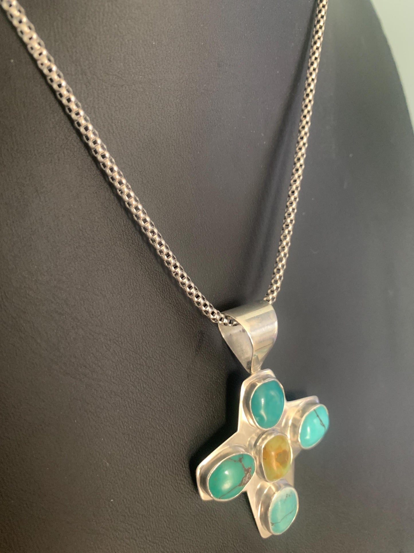 Vintage Sterling Silver. Chunky Turquoise Cross By DRT. Designer Milor Sterling Chain.Vintage. OOAK.