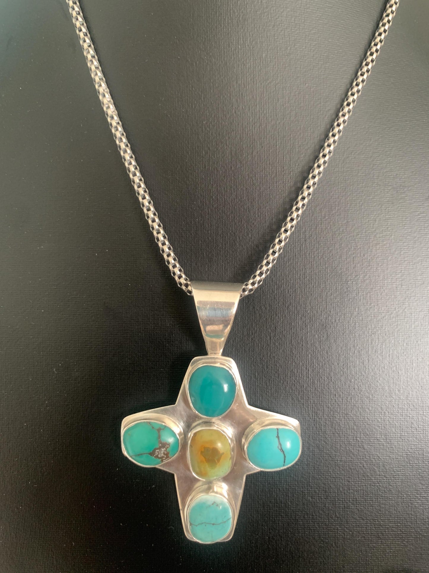 Vintage Sterling Silver. Chunky Turquoise Cross By DRT. Designer Milor Sterling Chain.Vintage. OOAK.