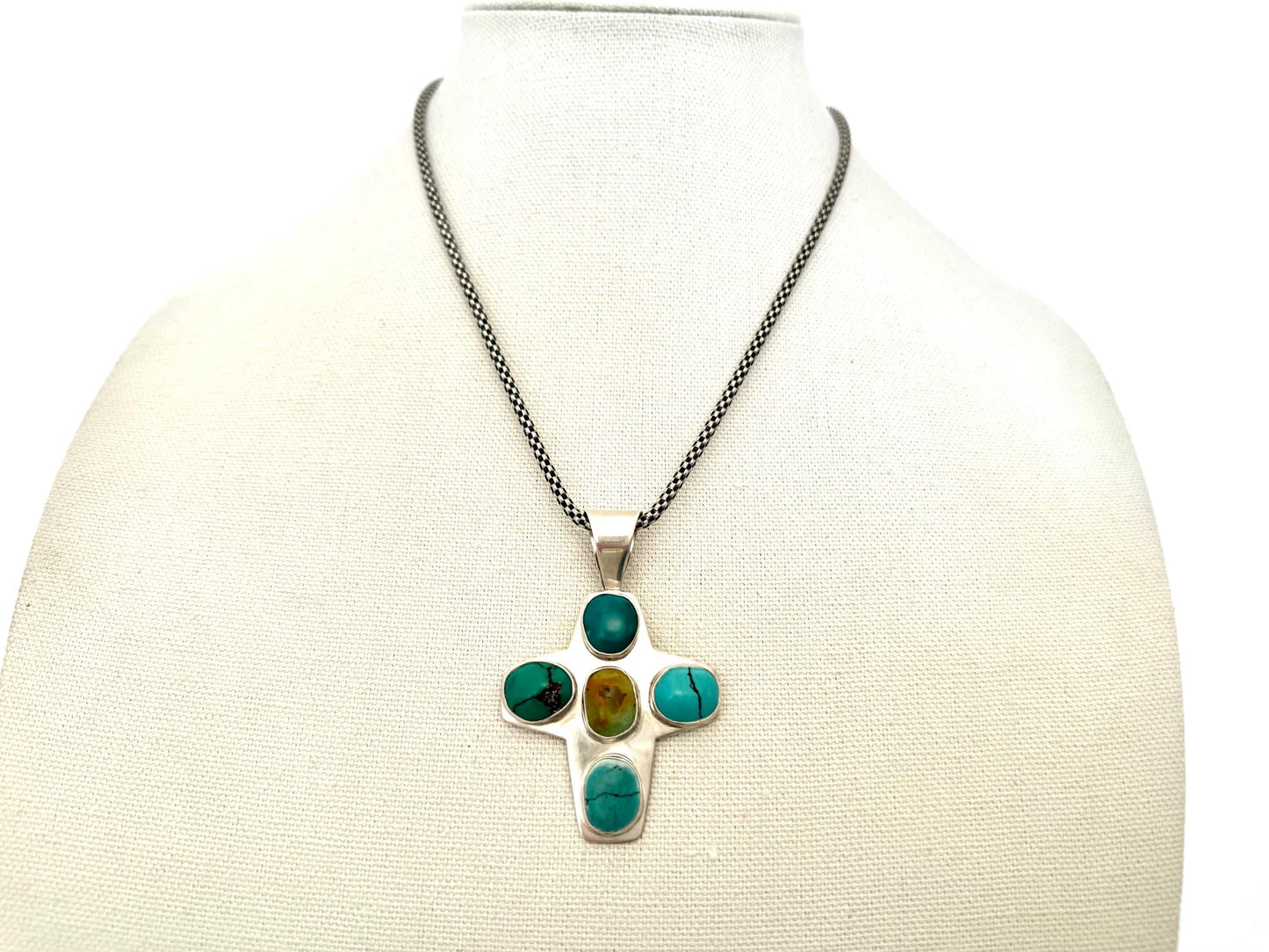 Vintage Sterling Silver. Chunky Turquoise Cross By DRT. Designer Milor Sterling Chain.Vintage. OOAK.