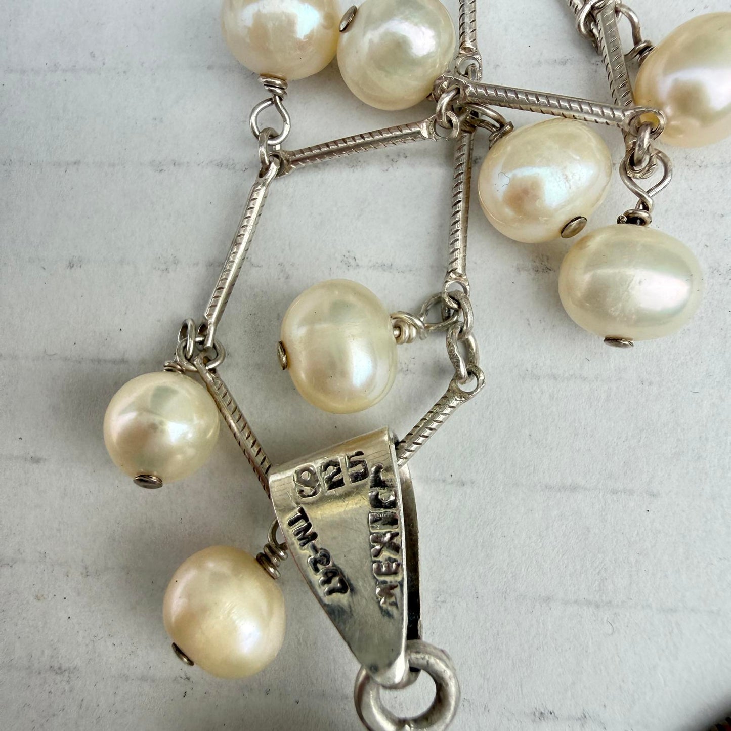 Vintage Sterling Silver Cross Necklace with Pearl Center Pendant.