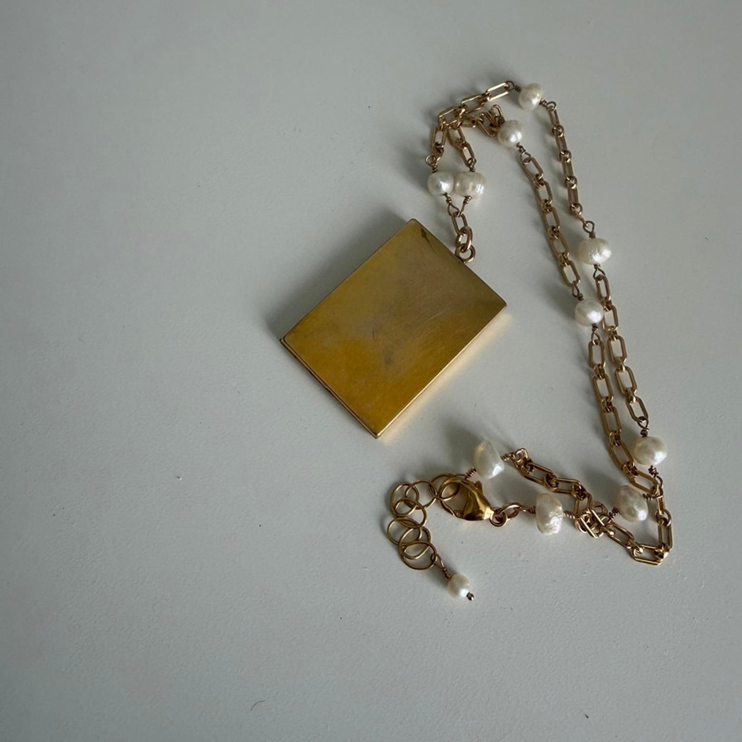 Antique Art Deco Four Photo Gold Fill Locket Necklace with Pearl Chains.