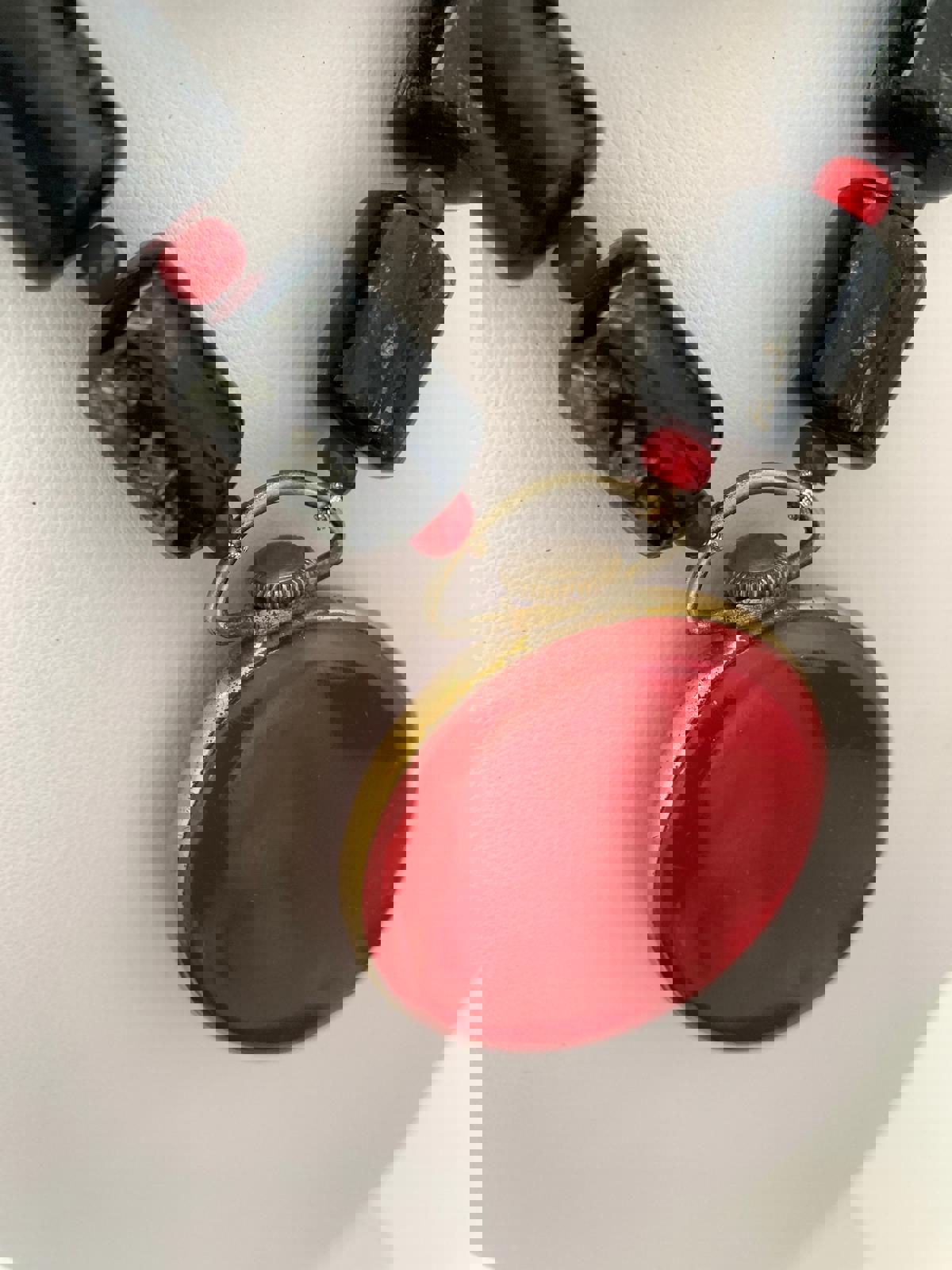 Black Tourmaline. Red Glass Spacer Beads. 2 Seperate Strands. Vintage 60s Watch. Statement Necklaces. Healing/Spiritual Stone. OOAK.