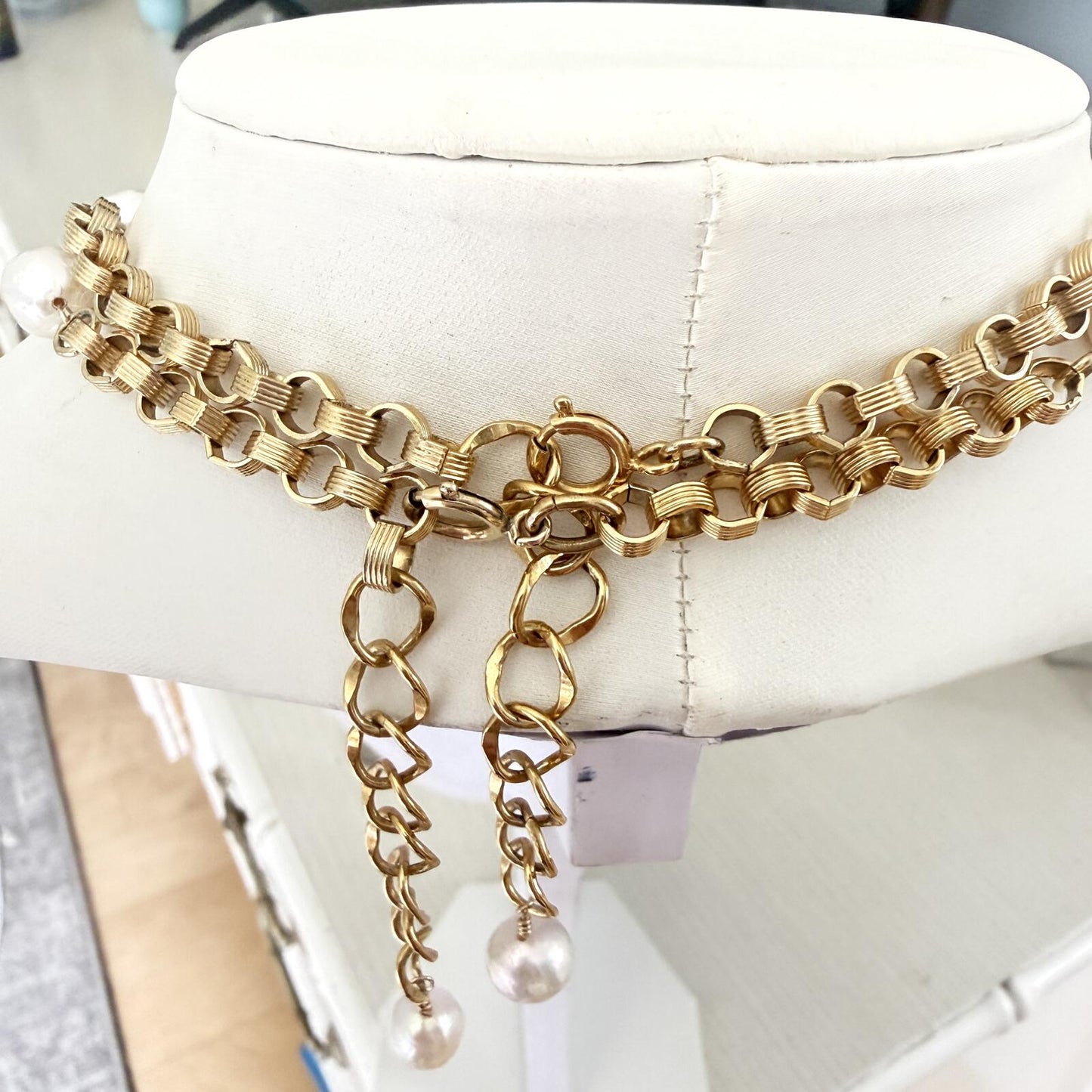 Vintage Patriotic Medal Necklace, Freshwater Pearl Chain Necklace.Handmade