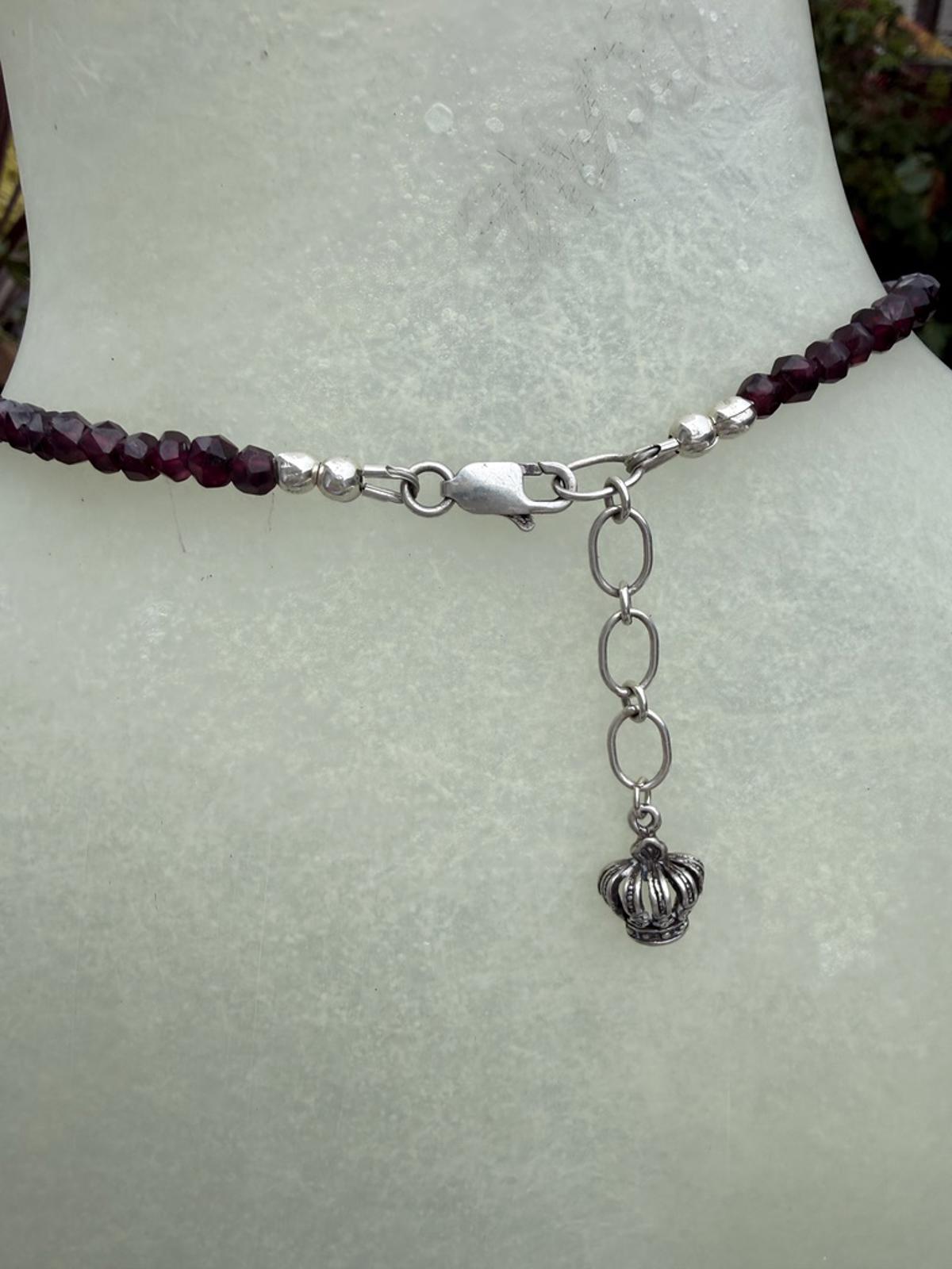 Handmade Garnet Necklace with Vintage Sterling Silver Shield Pendant.
