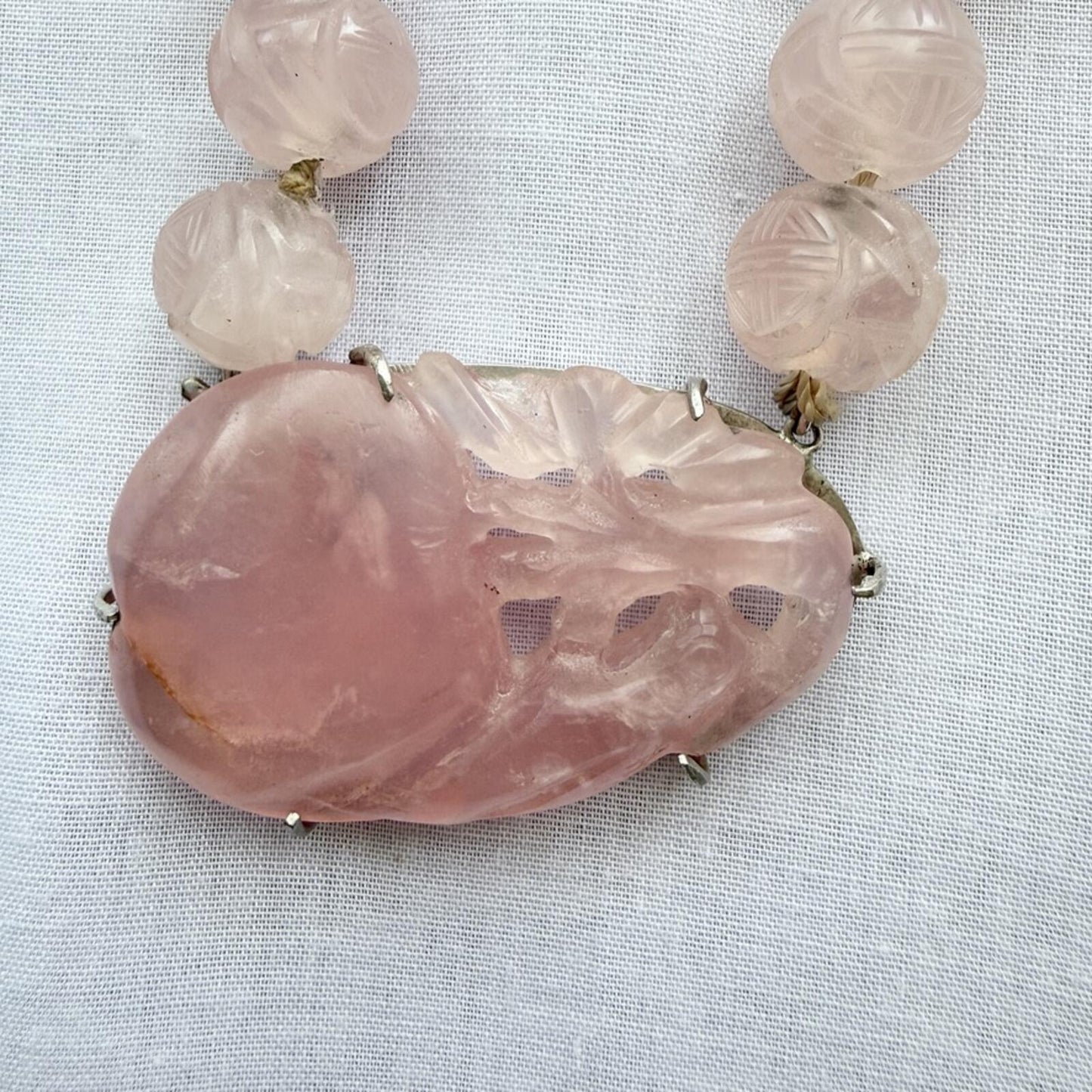 Vintage Rose Quartz Necklace. Vintage Hand Carved Beads.
