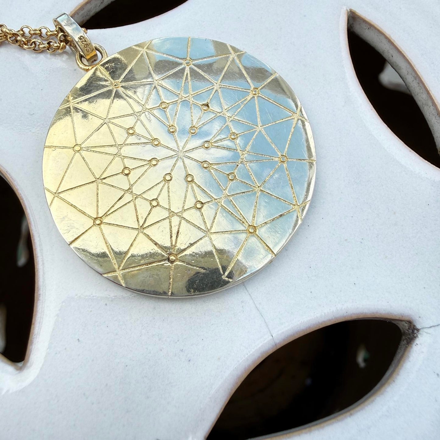 Protection Amulet Sterling Silver Multi Symbol Talisman Pendant.