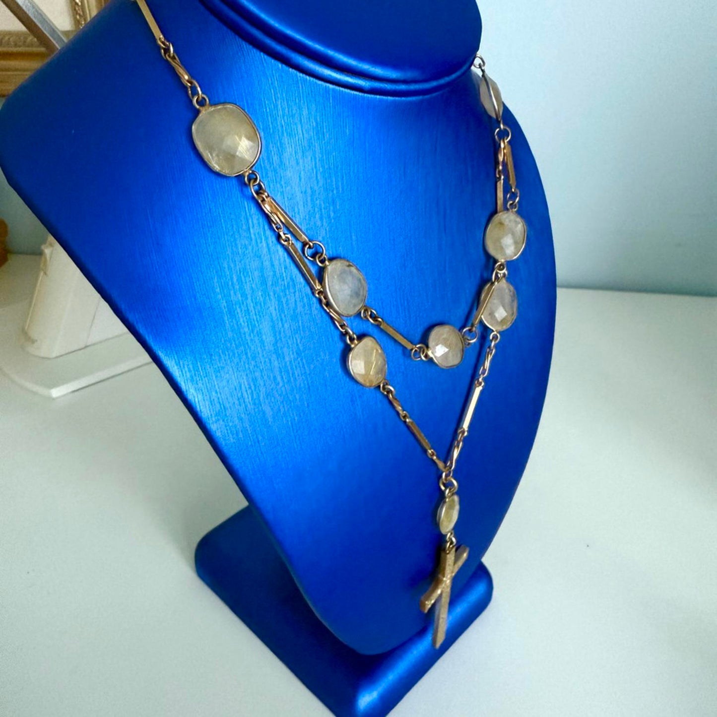 Vintage Gold Cross Pendant Necklace with Citrine Accents