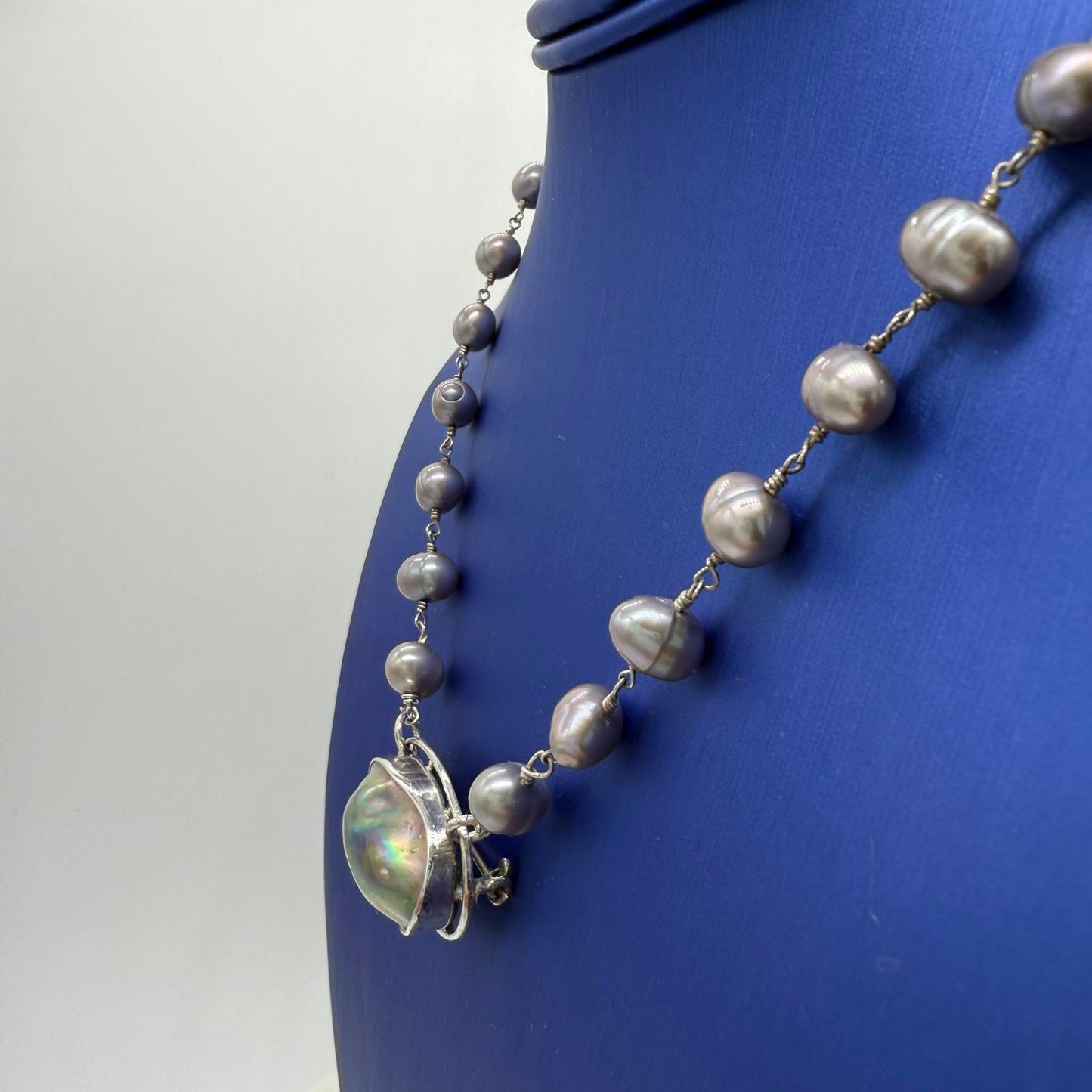 Pearl Necklace Vintage Abalone Shell Pendant – Handmade Sterling Silver Jewelry