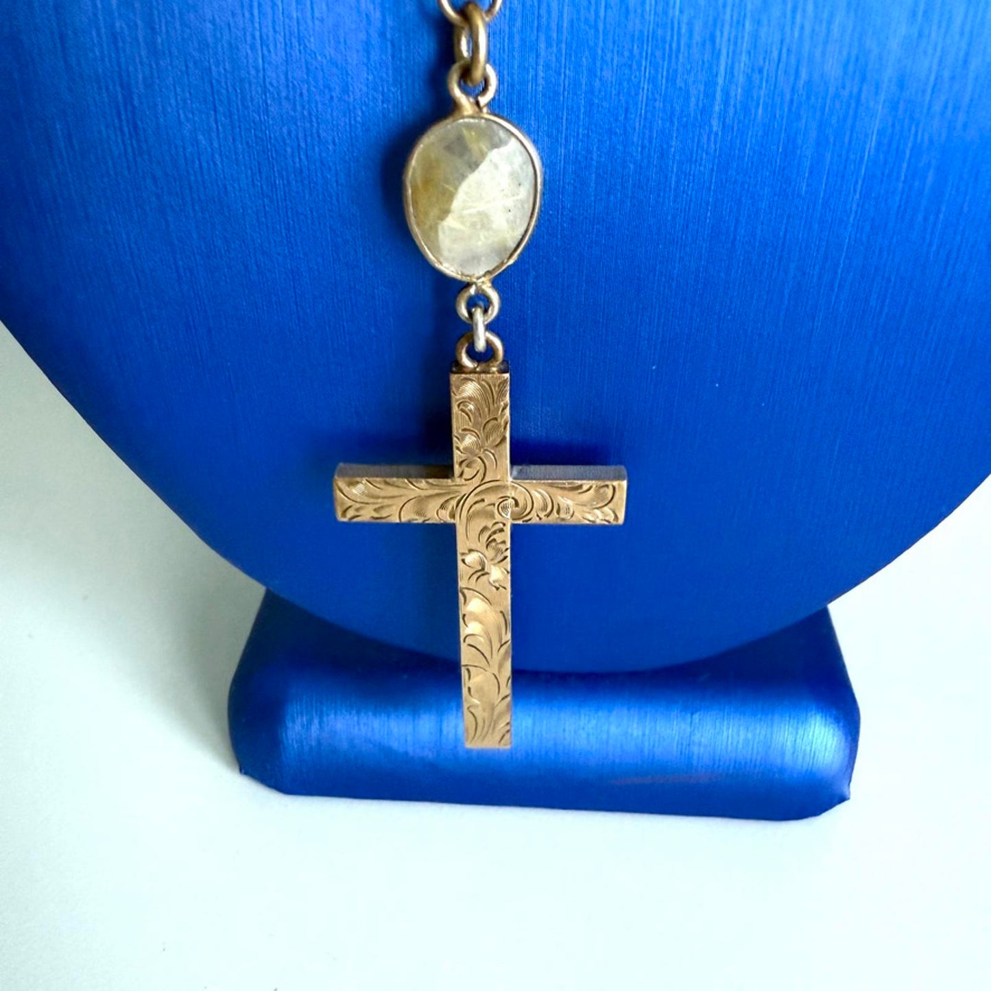 Vintage Gold Cross Pendant Necklace with Citrine Accents