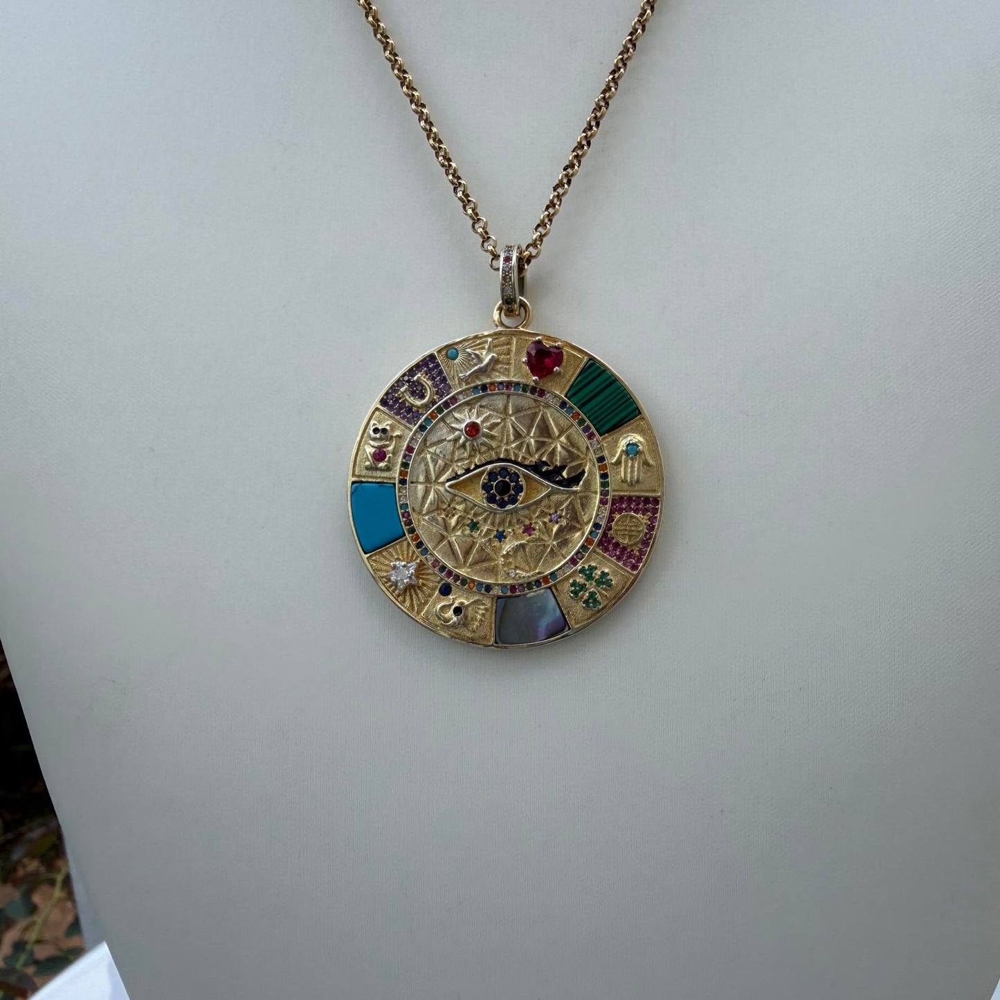 Protection Amulet Sterling Silver Multi Symbol Talisman Pendant.