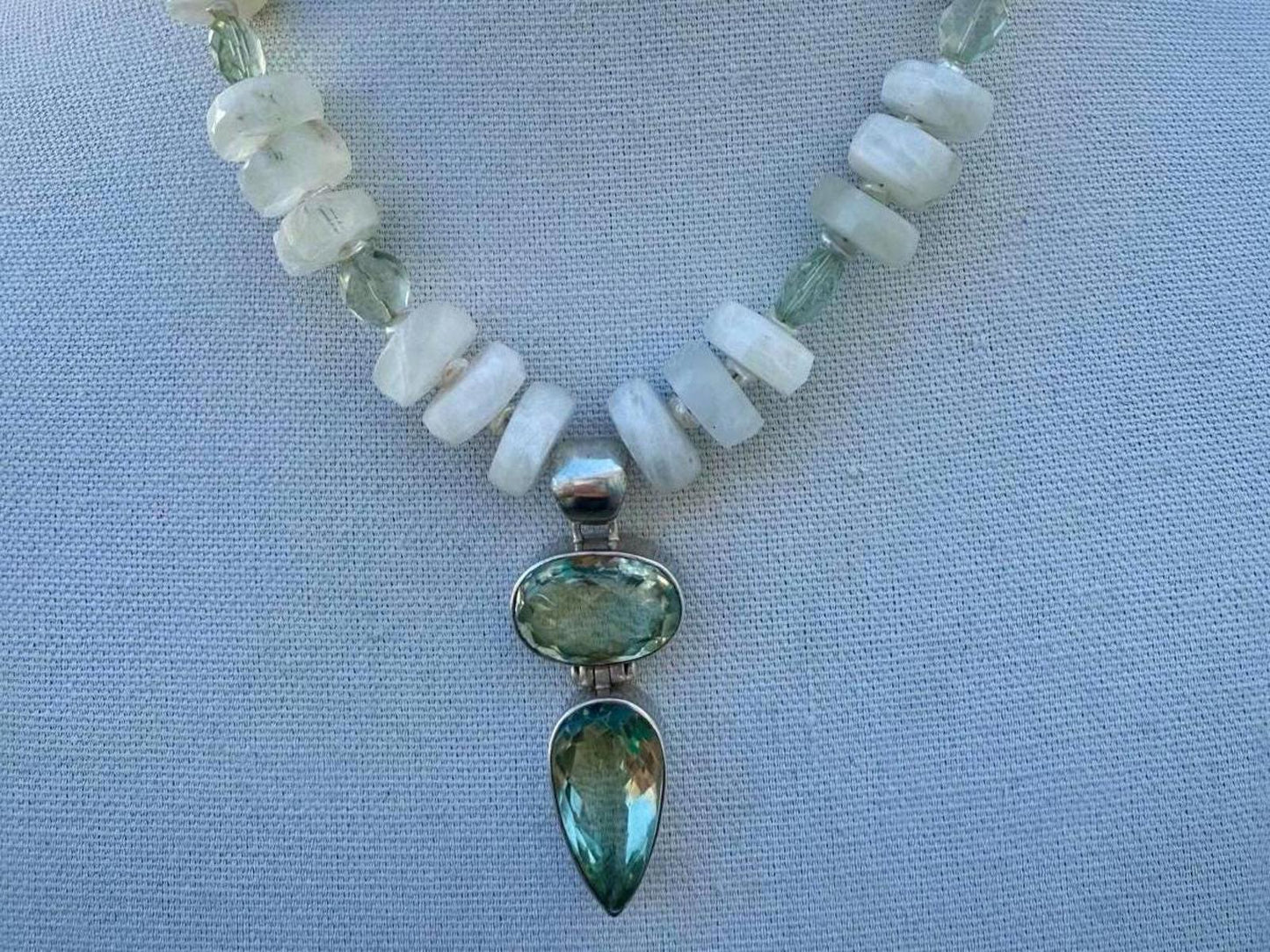 Double Amethyst Pendant. Sterling Silver Moonstone Amethyst Pearl Necklace