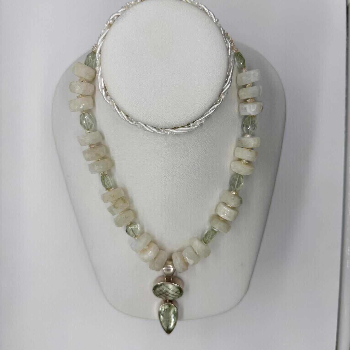 Double Amethyst Pendant. Sterling Silver Moonstone Amethyst Pearl Necklace