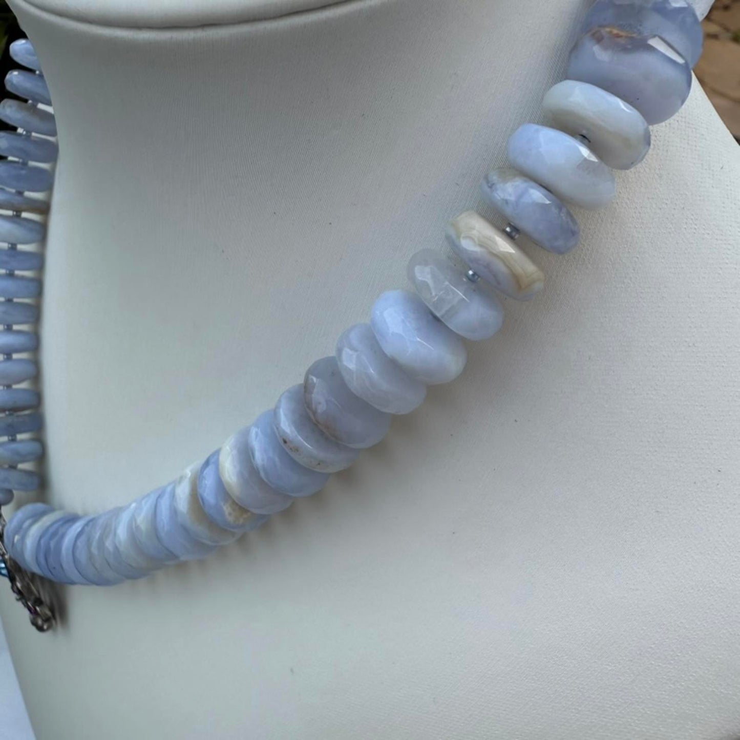 Statement Blue Lace Agate Necklace. Vintage Converted Pendant | Handmade Jewelry
