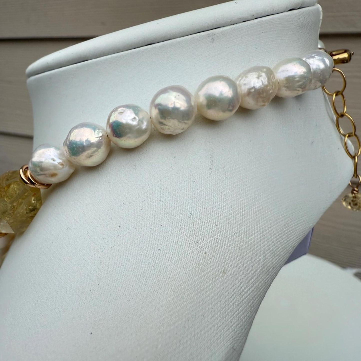 Citrine Pearl Necklace. Handmade Freshwater Pearl Necklace.