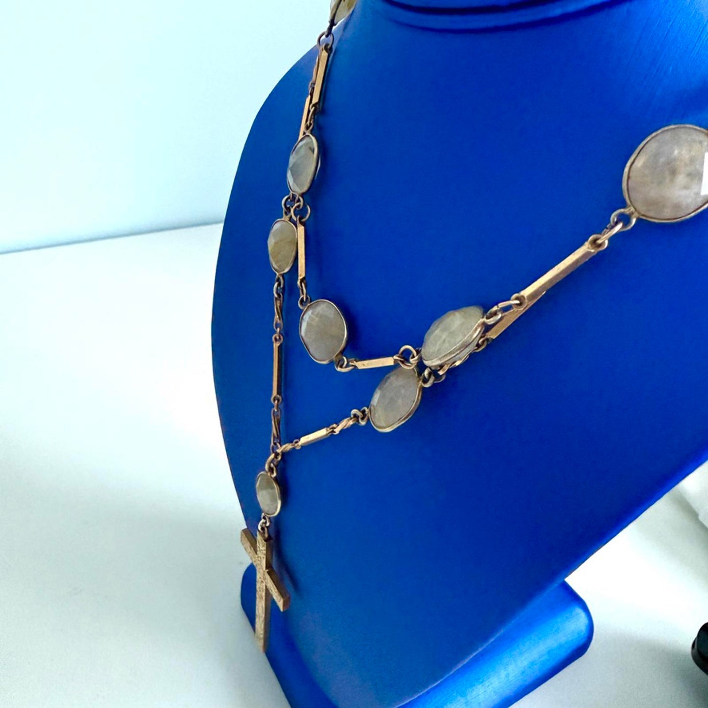 Vintage Gold Cross Pendant Necklace with Citrine Accents