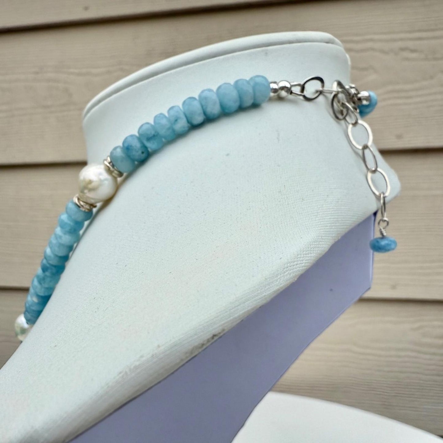 Aquamarine Pearl Necklace. Necklace With Sterling Silver Findings.