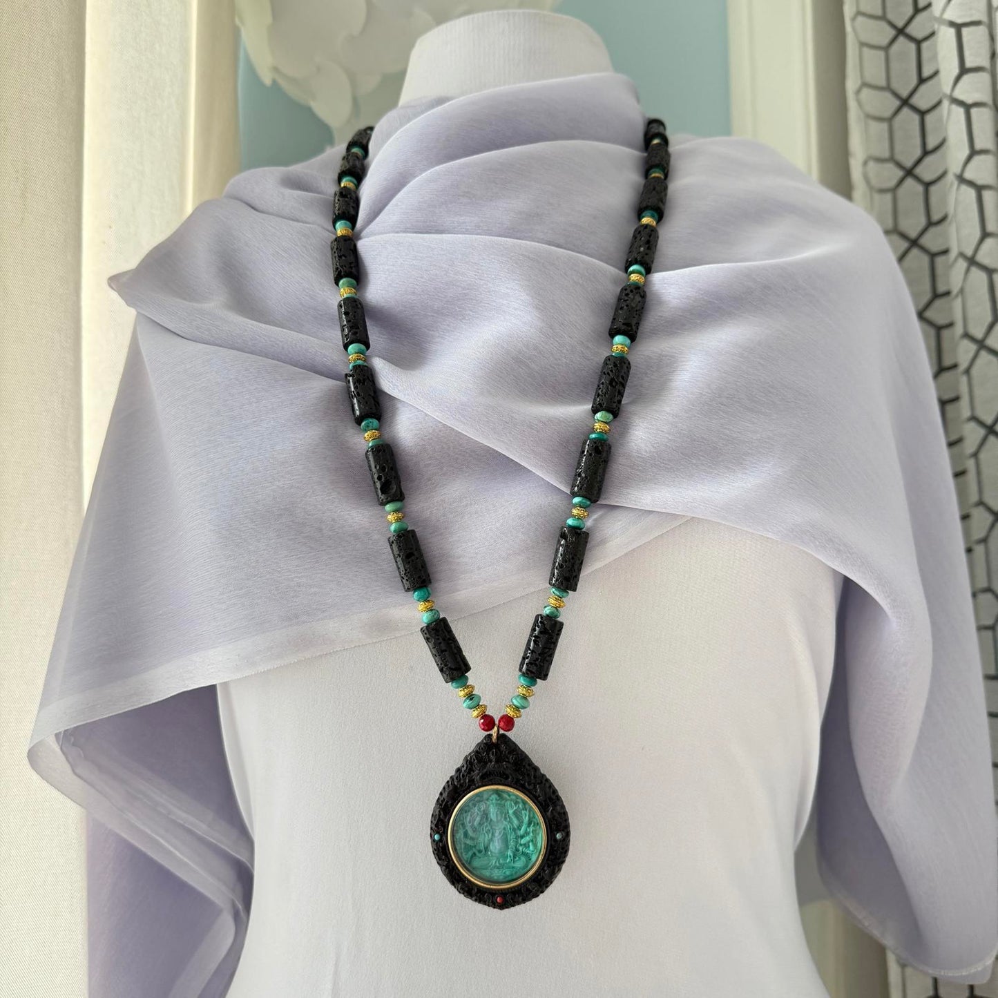 Turquoise Thousand-Hand Bodhisattva Zodiac Guardian Amulet Pendant Necklace.