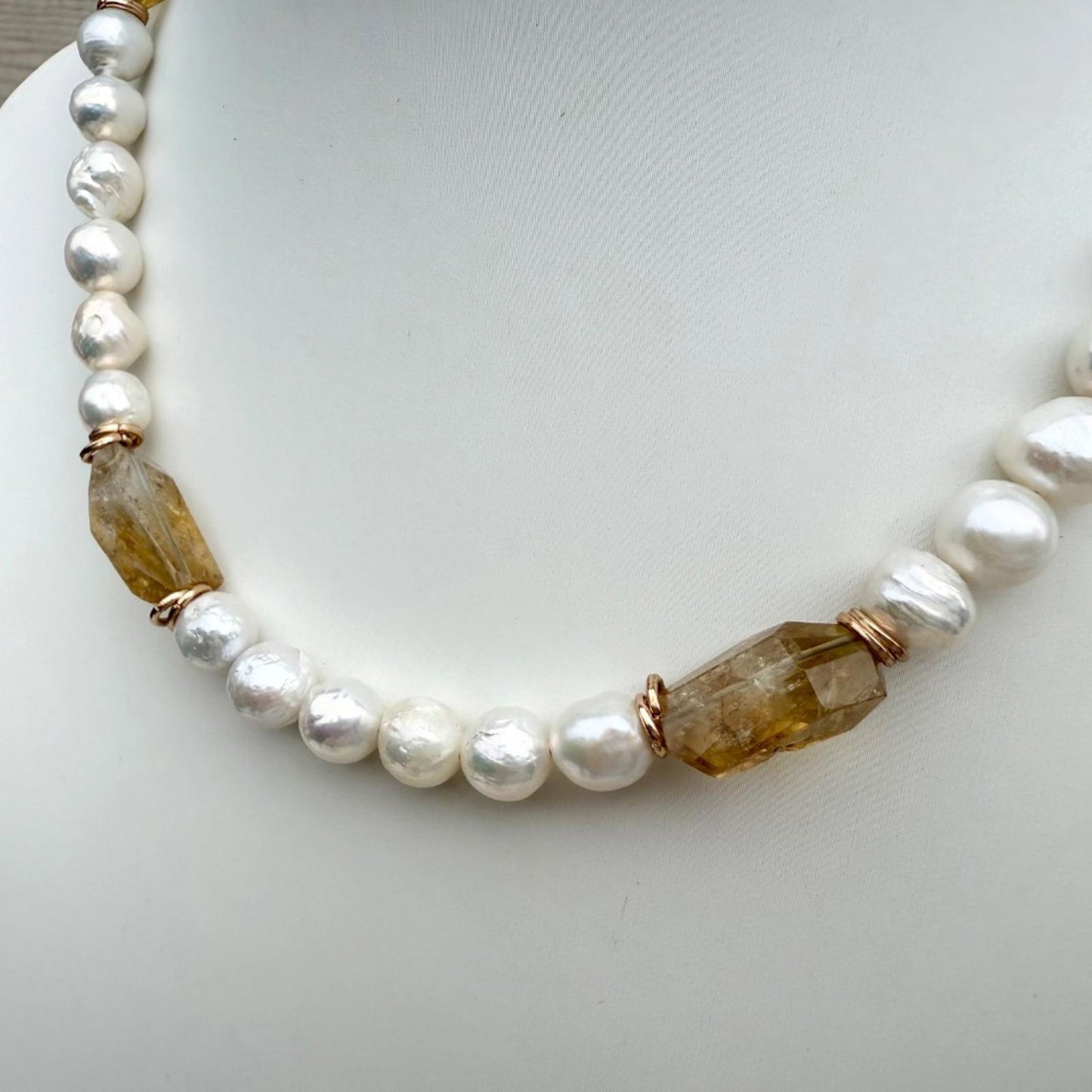 Citrine Pearl Necklace. Handmade Freshwater Pearl Necklace.