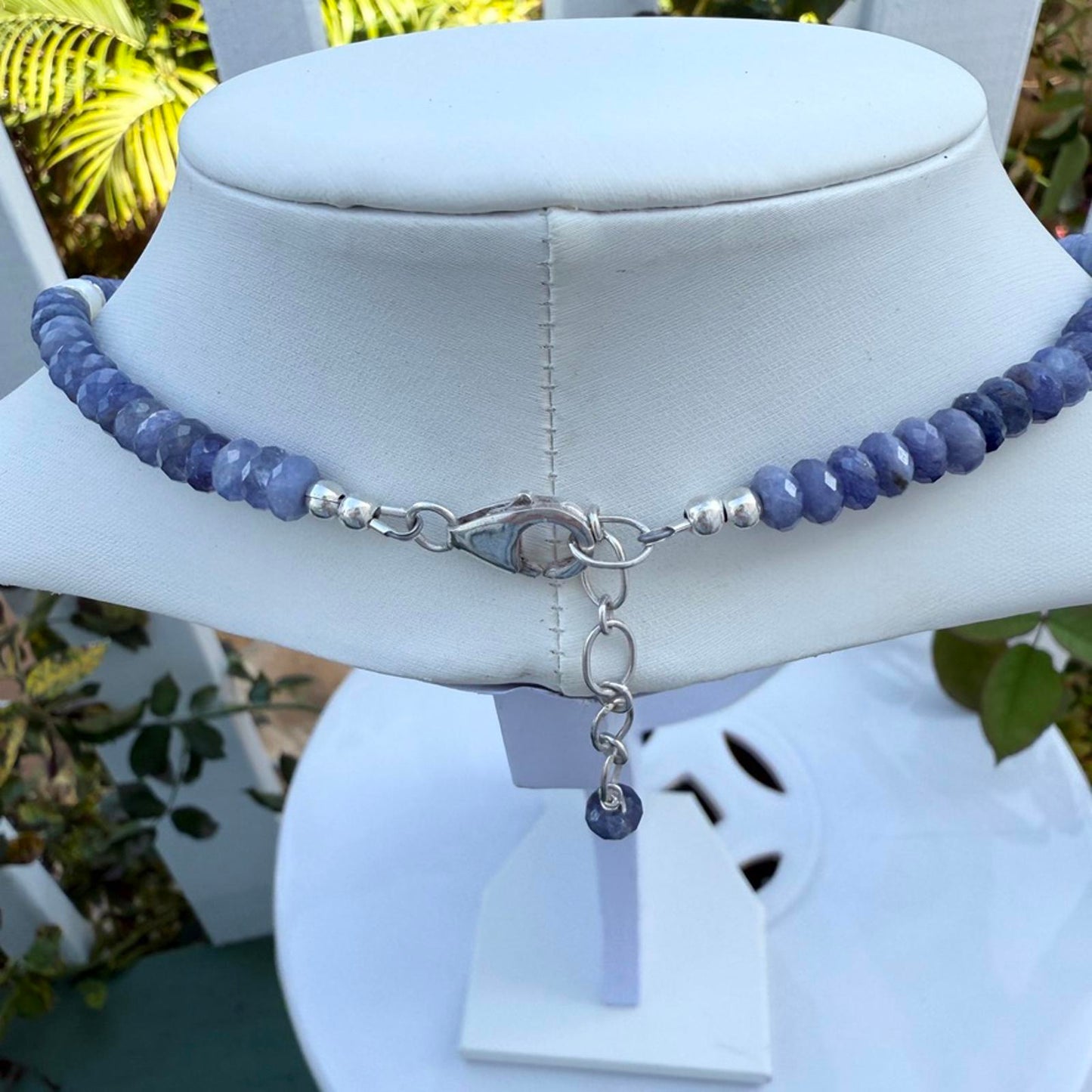 Tanzanite and baroque pearl necklace with sterling silver accents, handmade.