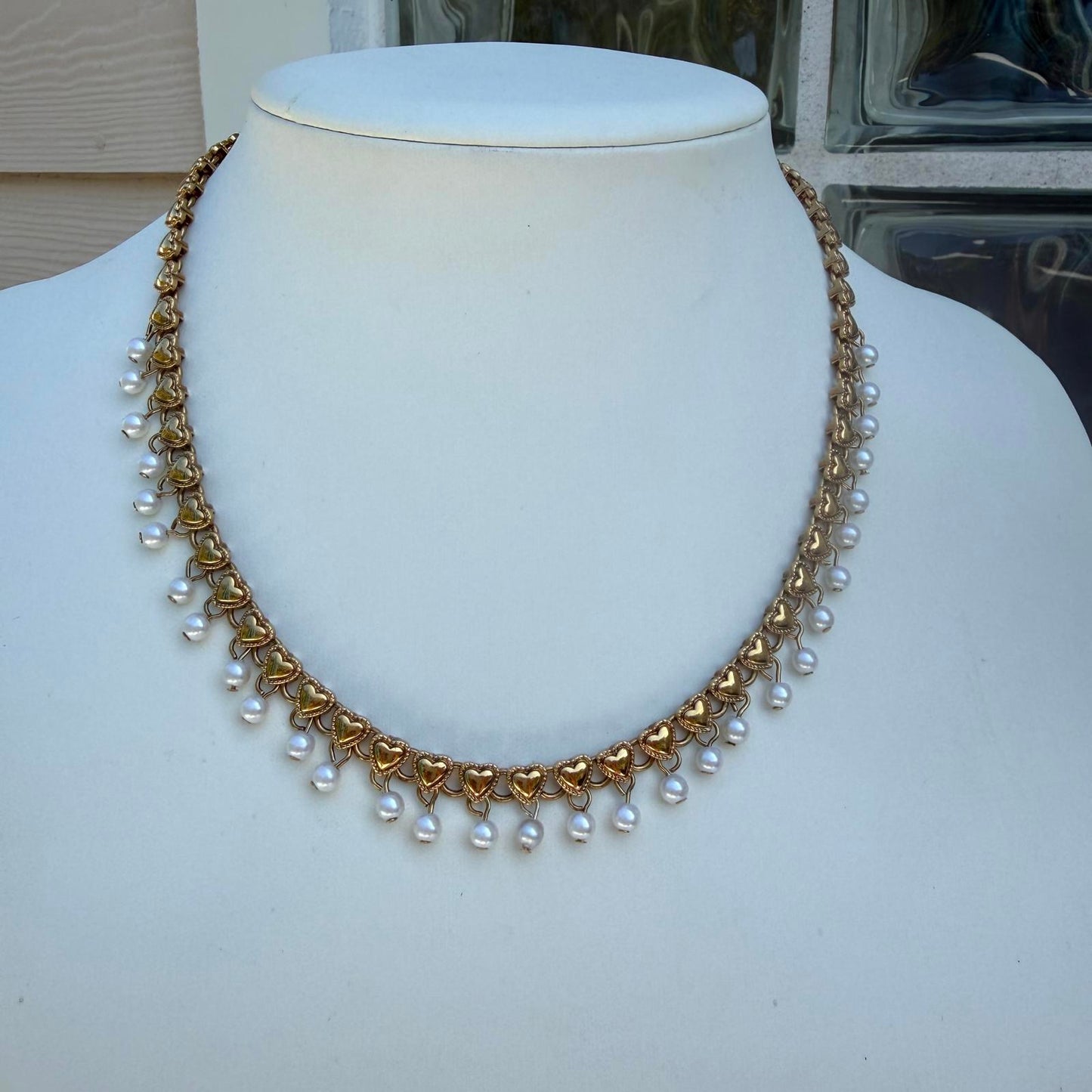 Antique Art Deco Four Photo Gold Fill Locket Necklace with Pearl Chains.