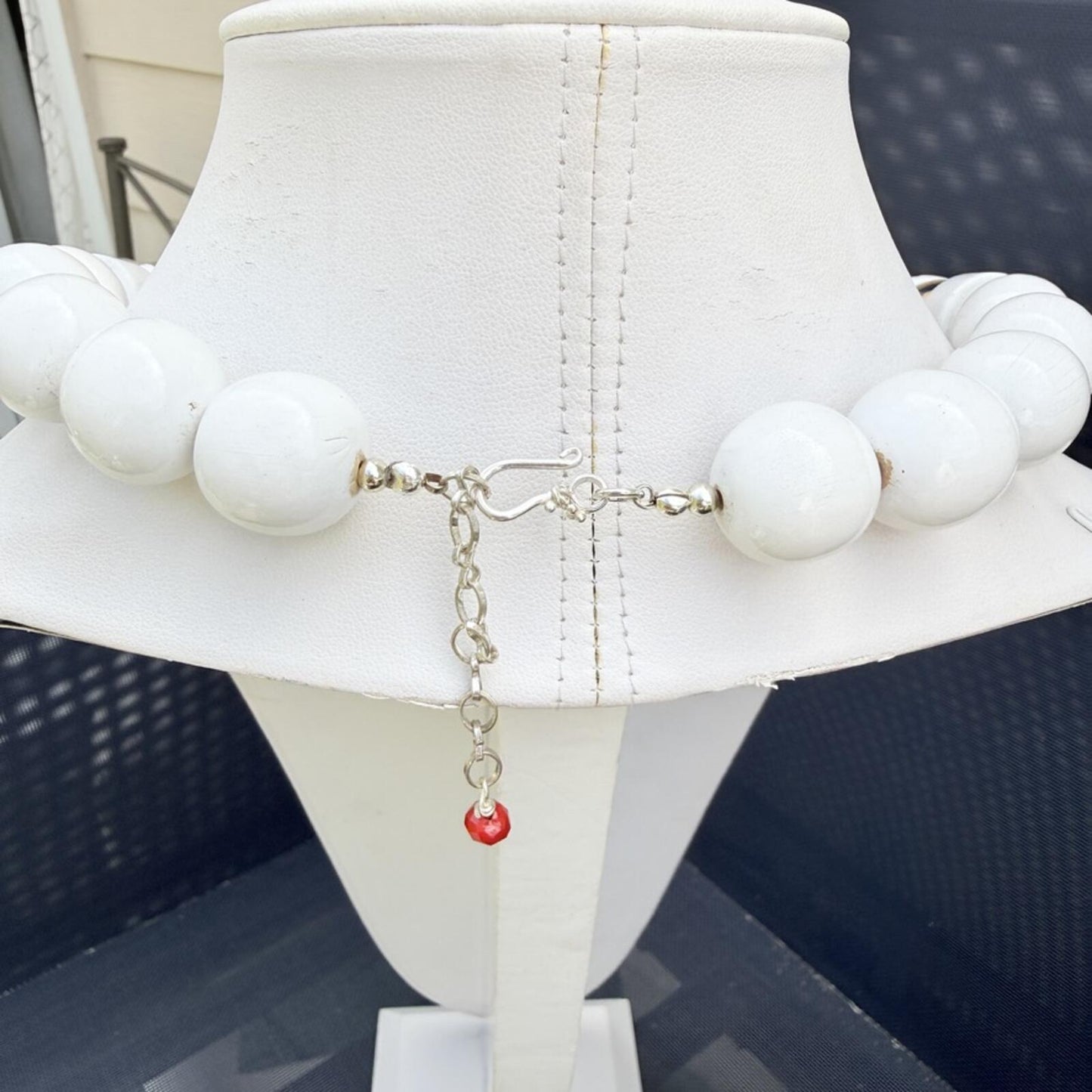 Handmade Patriotic Wood Bead Necklace July 4th Red White Blue Statement Necklace