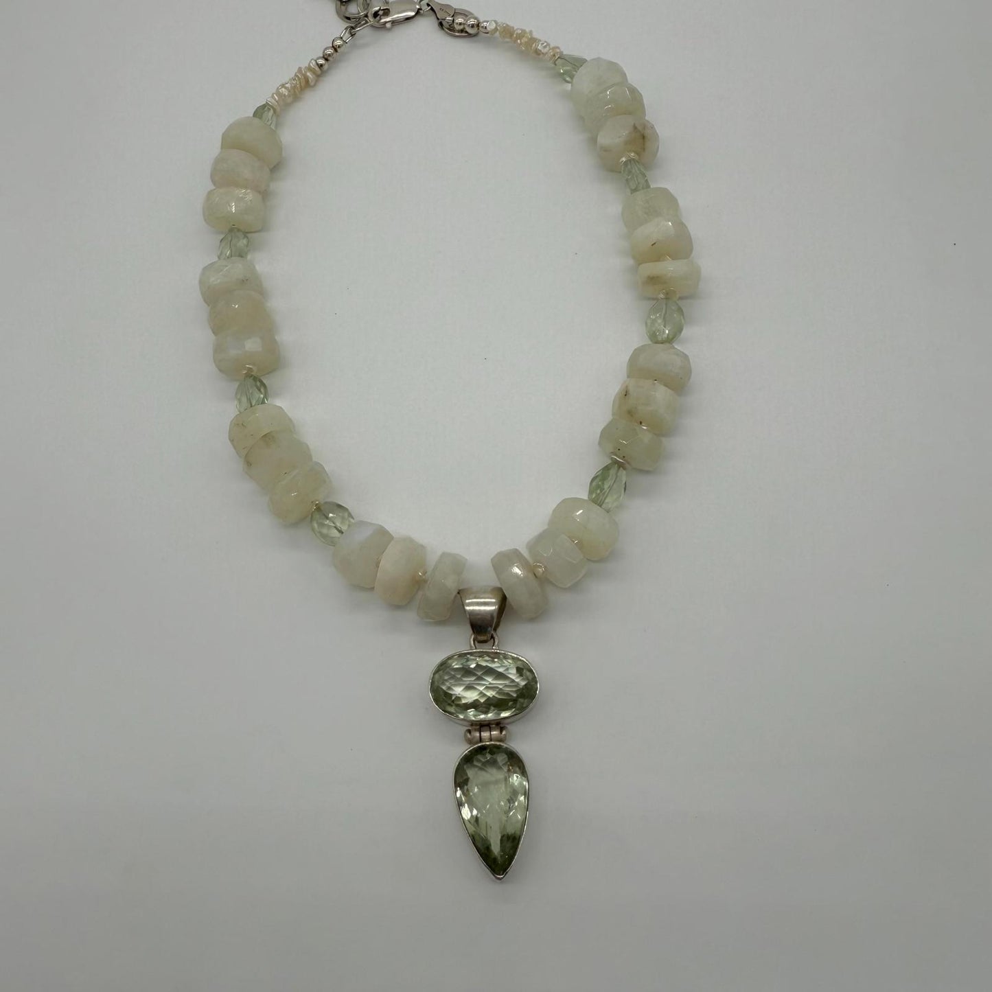 Double Amethyst Pendant. Sterling Silver Moonstone Amethyst Pearl Necklace