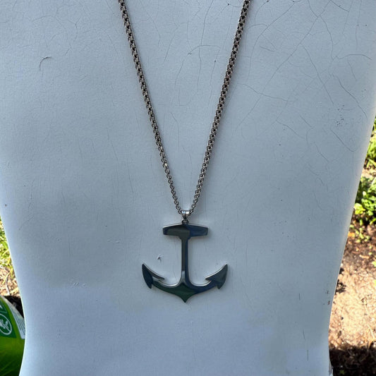 Men’s Sterling Silver Anchor Pendant Necklace. White Trash Charms Large Anchor.