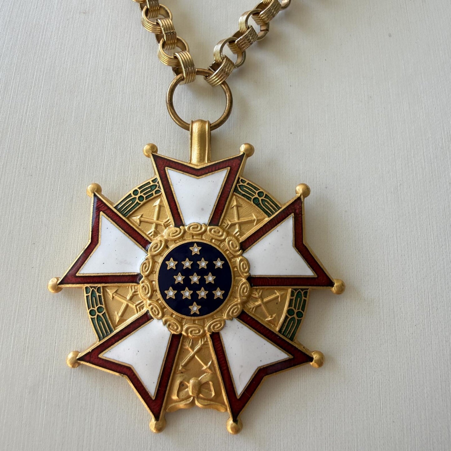 Vintage Patriotic Medal Necklace, Freshwater Pearl Chain Necklace.Handmade