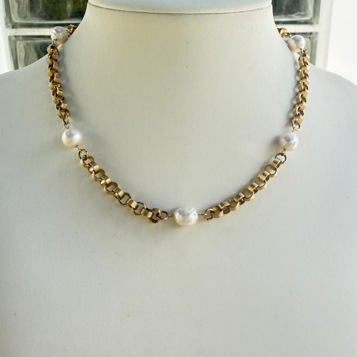 Vintage Patriotic Medal Necklace, Freshwater Pearl Chain Necklace.Handmade