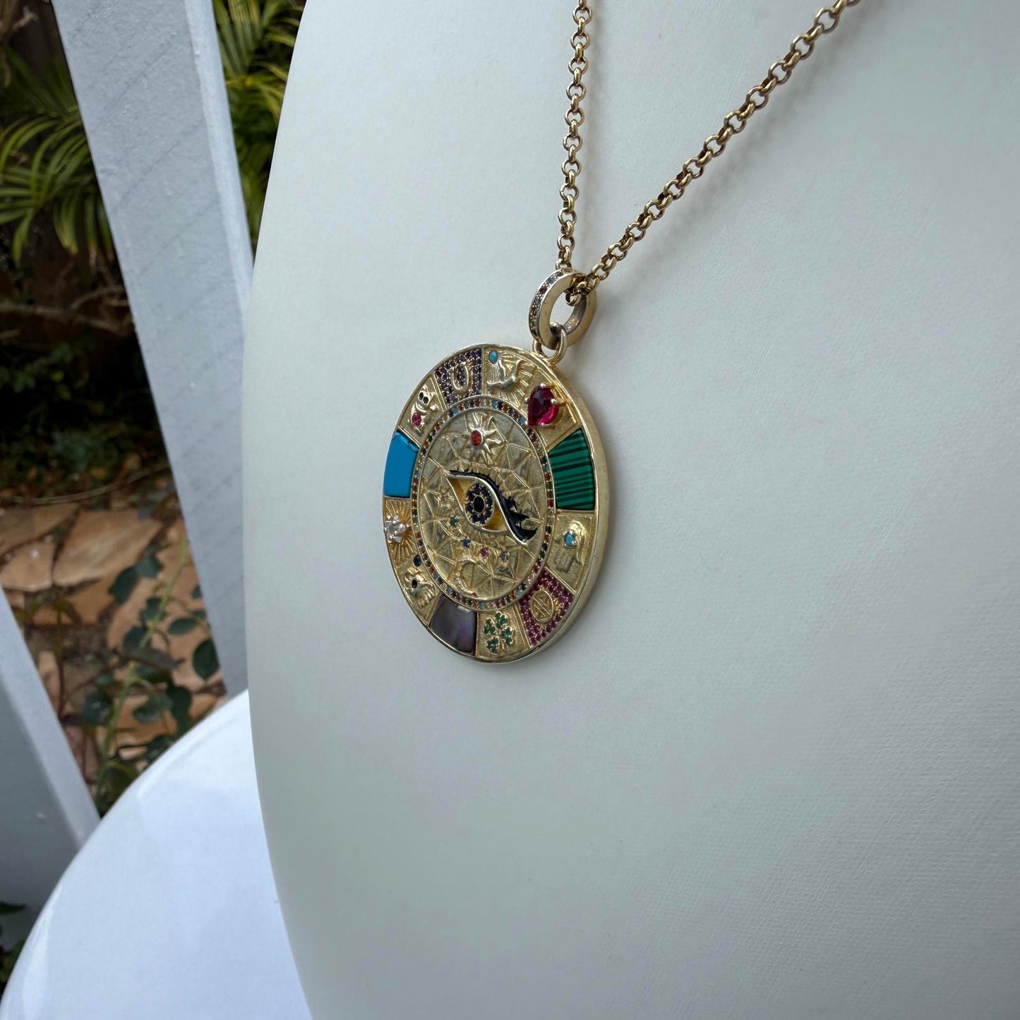 Protection Amulet Sterling Silver Multi Symbol Talisman Pendant.