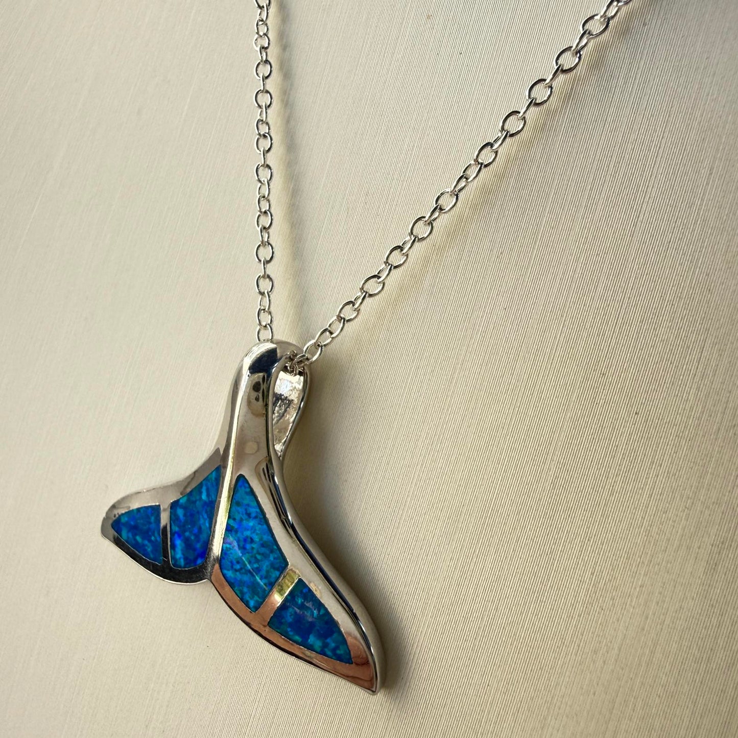 Whale Tail Opal Inlay Pendant in Sterling Silver with Pavé Halo