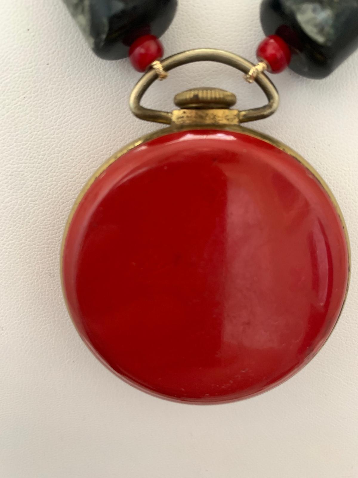 Black Tourmaline. Red Glass Spacer Beads. 2 Seperate Strands. Vintage 60s Watch. Statement Necklaces. Healing/Spiritual Stone. OOAK.