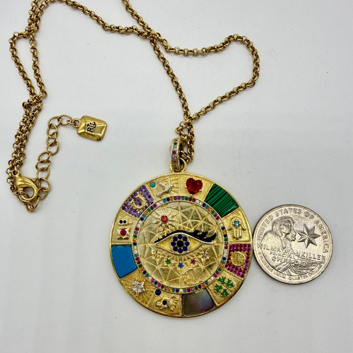 Protection Amulet Sterling Silver Multi Symbol Talisman Pendant.