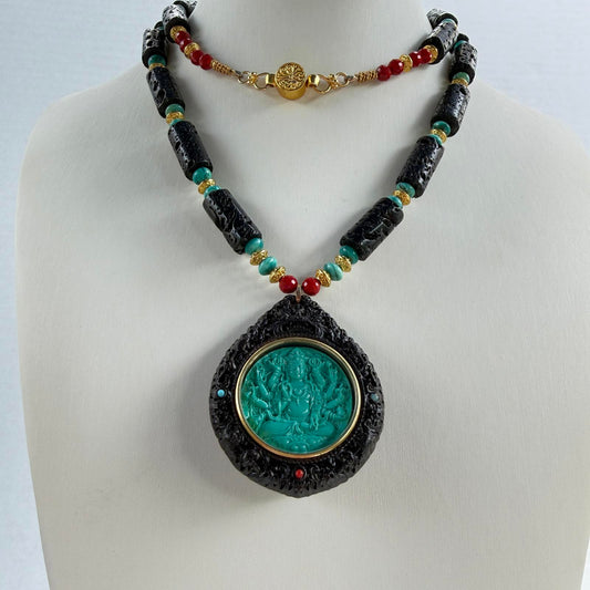 Turquoise Thousand-Hand Bodhisattva Zodiac Guardian Amulet Pendant Necklace.