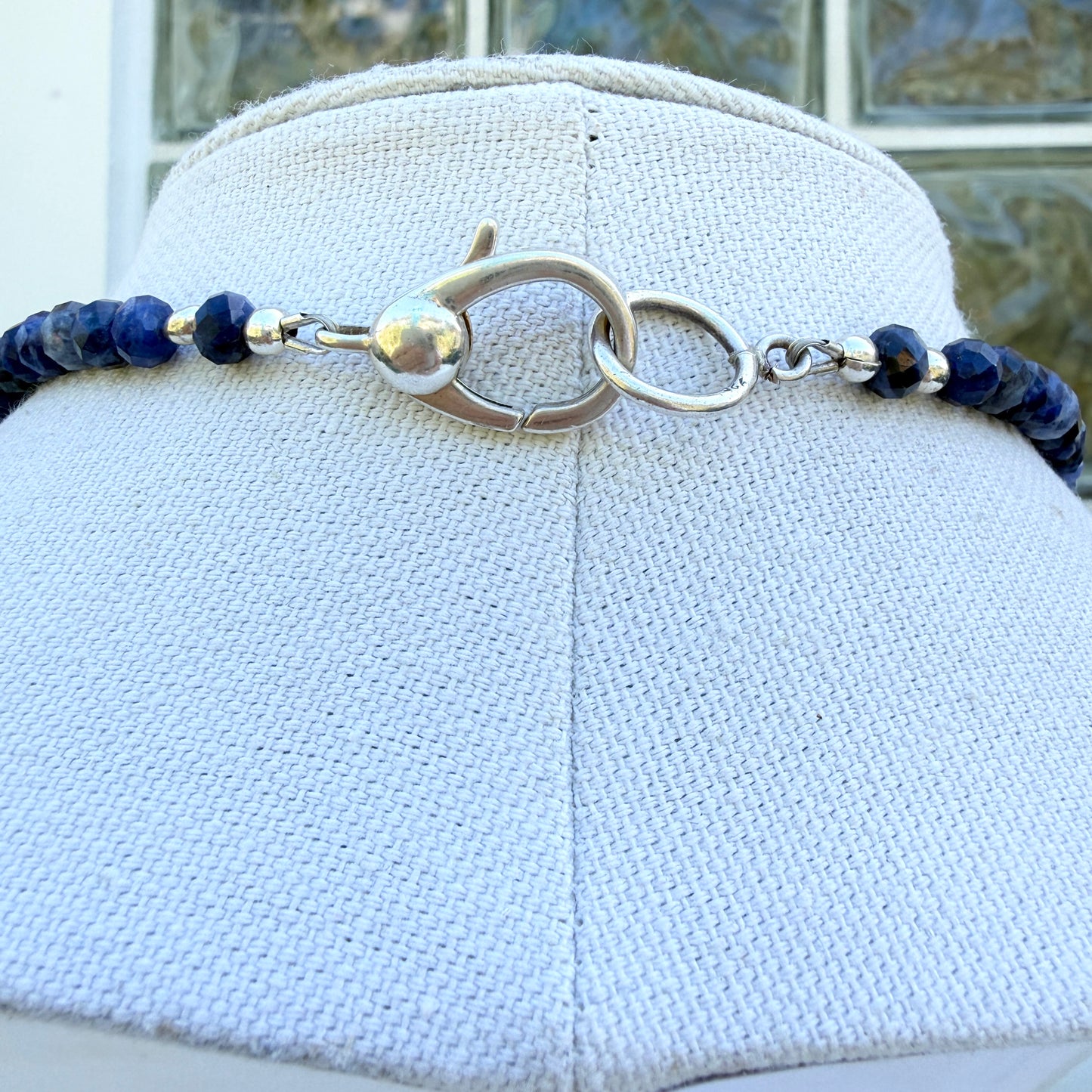 Contemporary. Sodalite. Cabochon. Sterling Silver Pendant. Faceted Blue Sodalite Beads. Long Necklace. Can be Doubled. Modern.OOAK