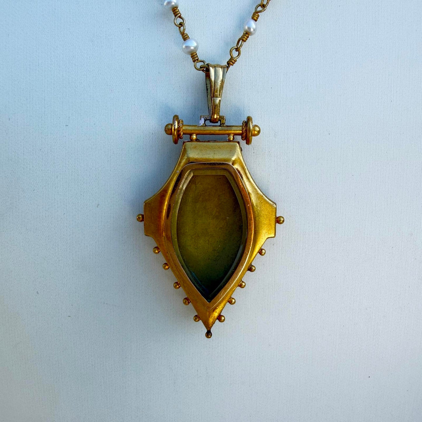 Vintage Mourning Locket Portrait Pendant. Pearls and Diamonds.