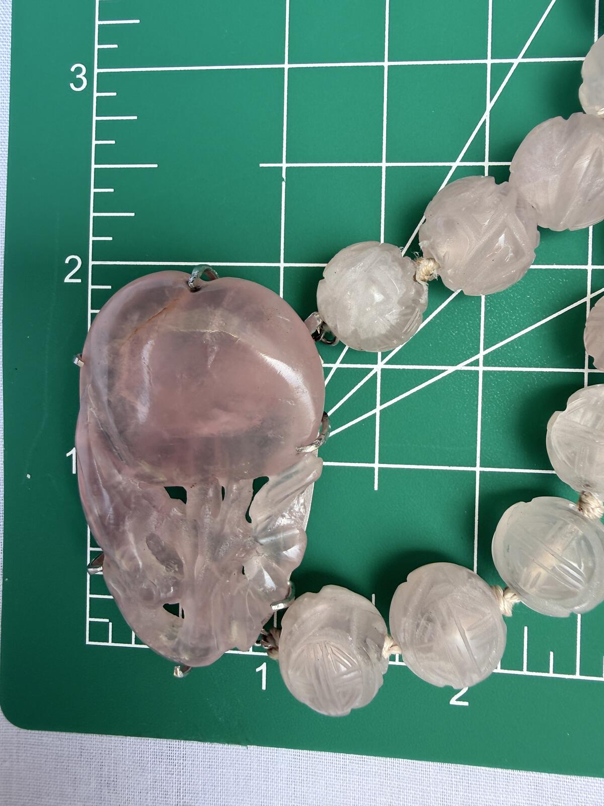Vintage Rose Quartz Necklace. Vintage Hand Carved Beads.
