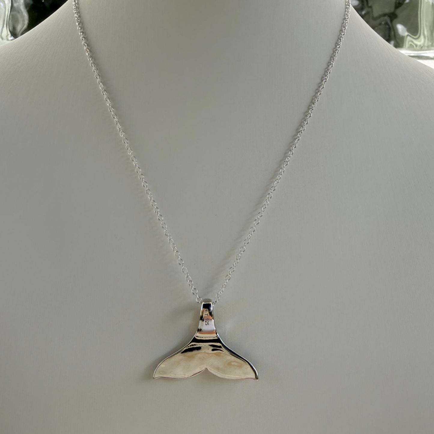 Whale Tail Pendant Sterling Silver with Opal Inlay | Ocean Necklace