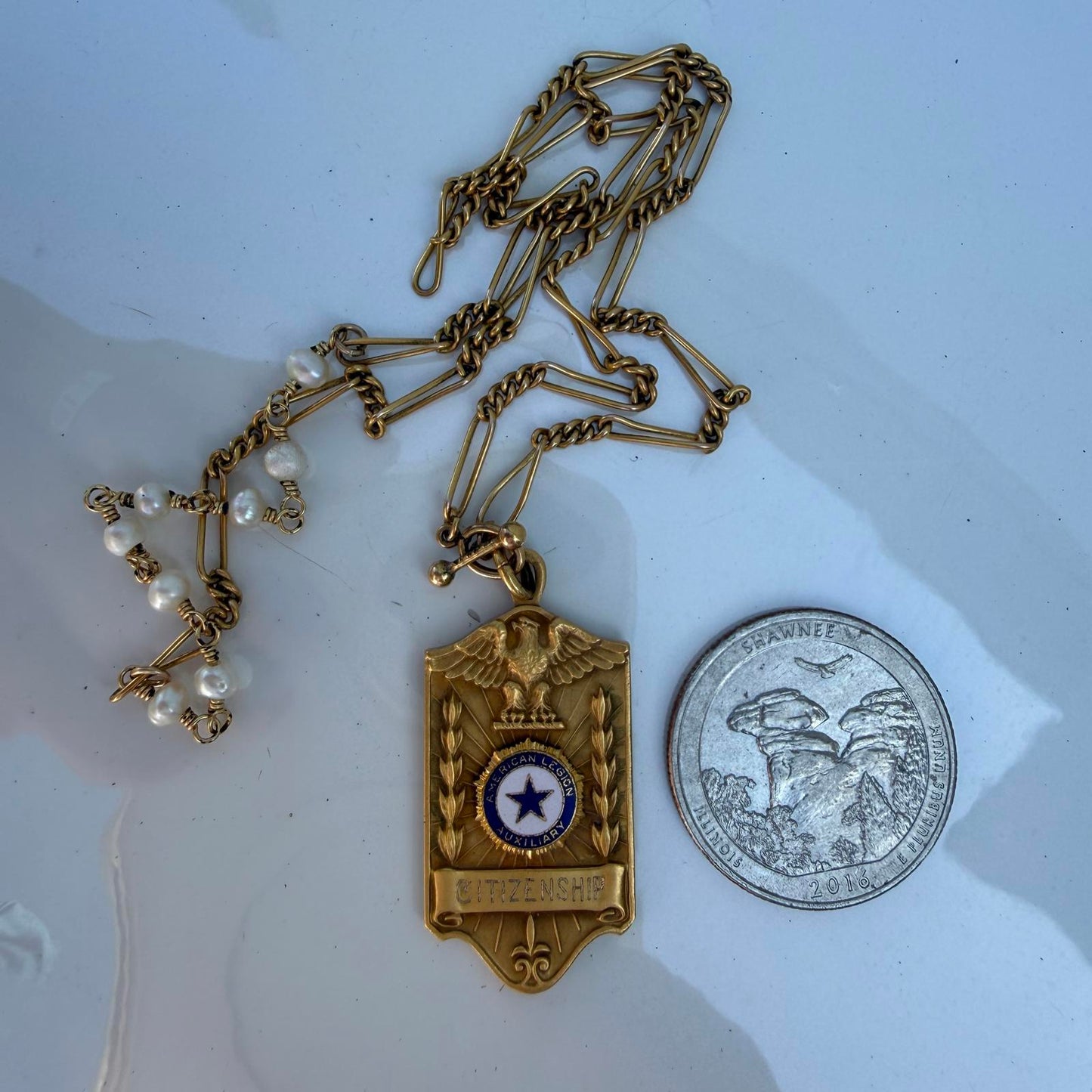 Vintage American Legion Auxiliary Citizenship Award Medal Pendant Vintage chain