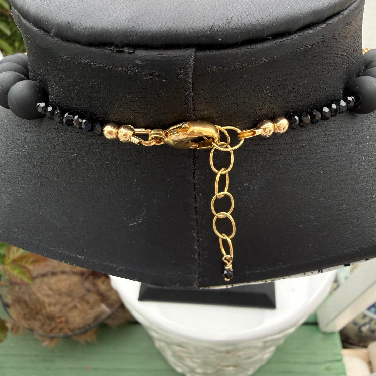 Buddha Necklace. Black with Gold Accent Beads. Mala Style Necklace. Vintage.