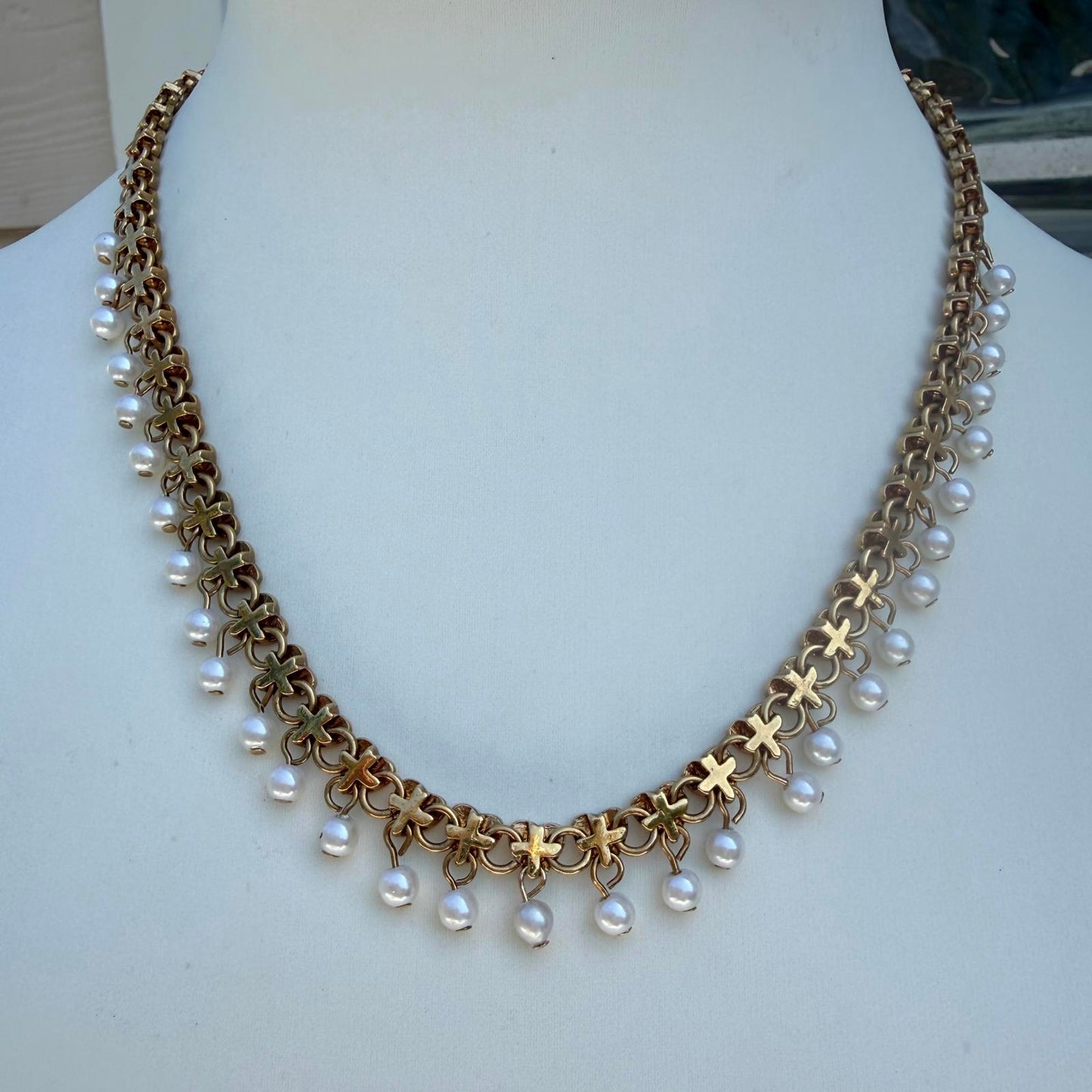 Antique Art Deco Four Photo Gold Fill Locket Necklace with Pearl Chains.