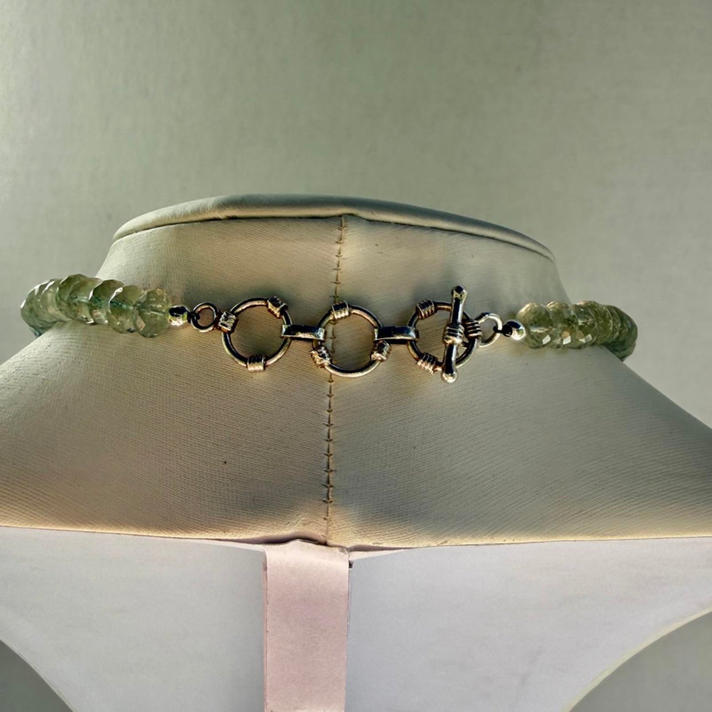 Vintage Green Amethyst & Mabé Pearl Pendant Necklace. Sterling Silver Setting.