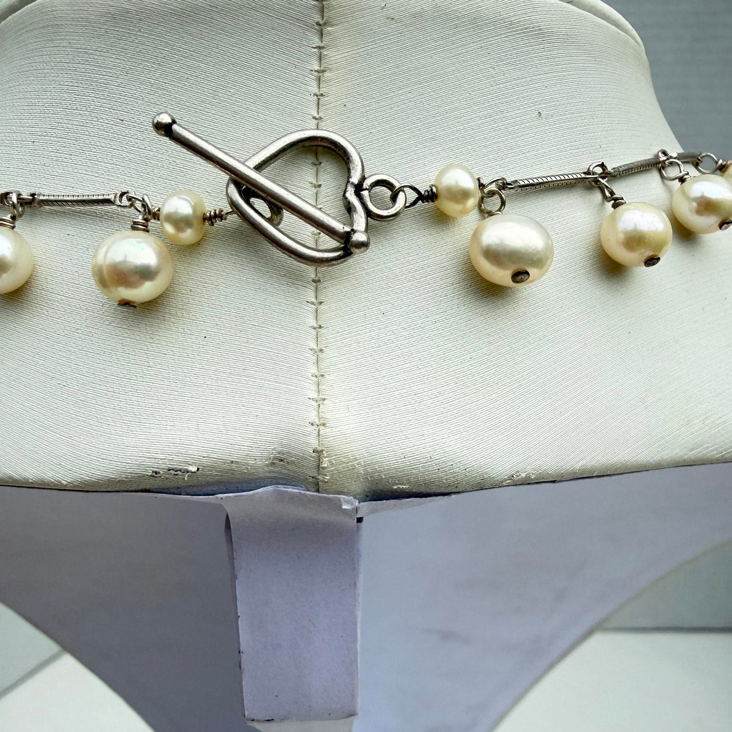 Vintage Sterling Silver Cross Necklace with Pearl Center Pendant.