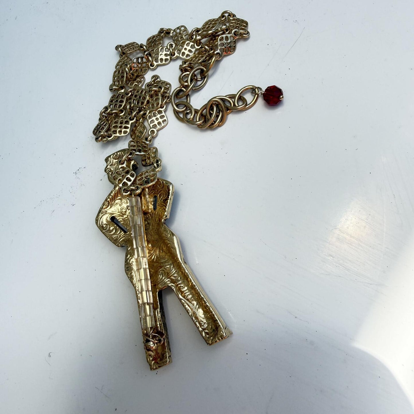 Vintage Uncle Sam Necklace. Patriotic Statement Pendant Red White Blue Enamel
