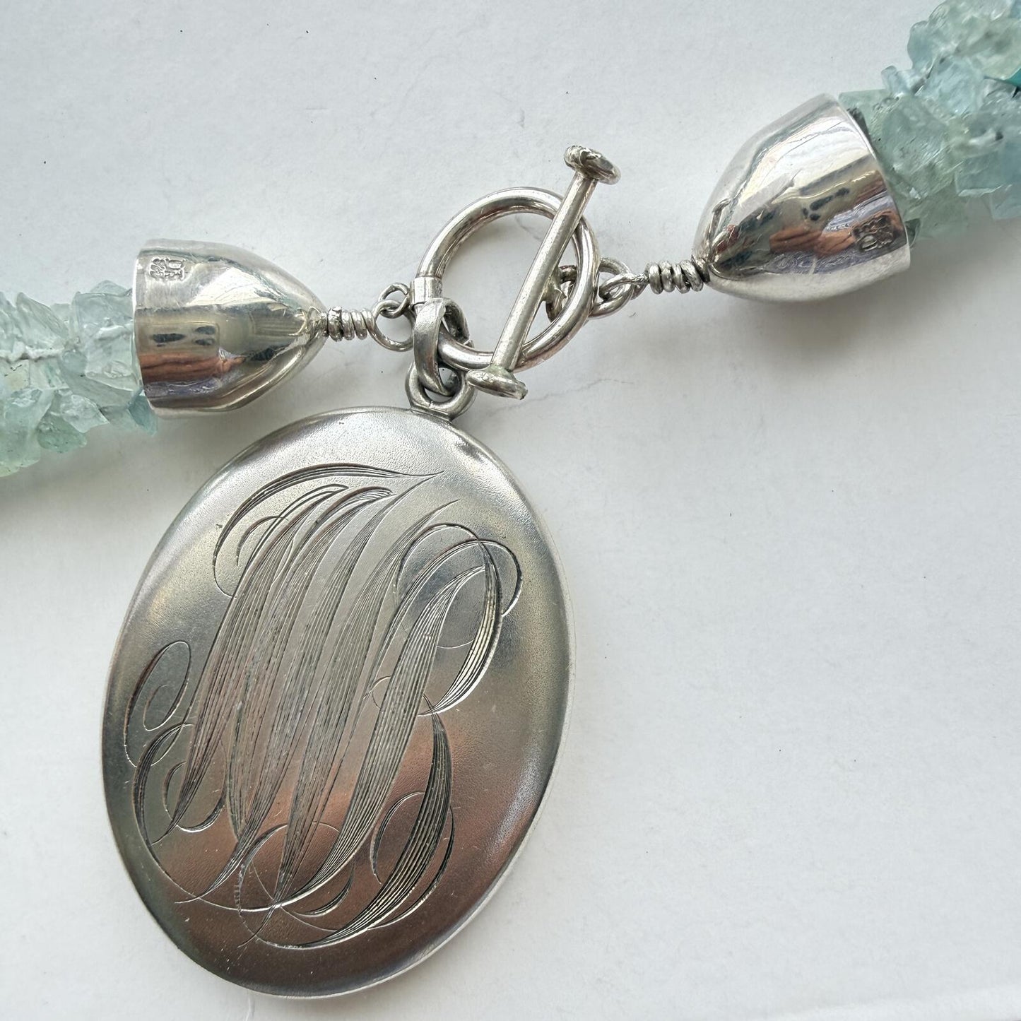 Antique Sterling Silver Monogram Locket. Vintage DTR Apitate Turquoise 3 Strand
